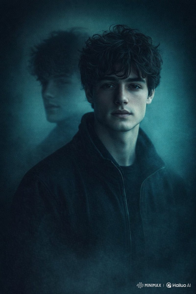 moody cinematic portrait of a man in dark jacket, front facing but sli