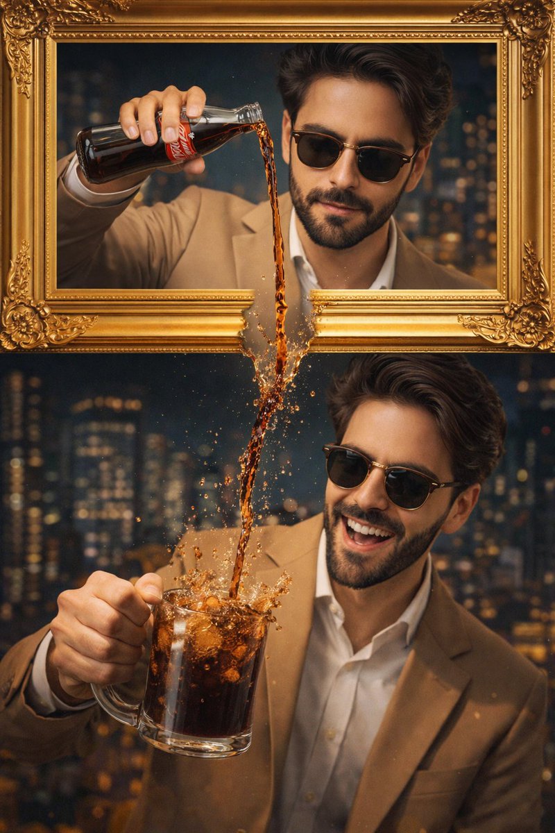 A stylish man wearing a tan suit and sunglasses is featured in a creat