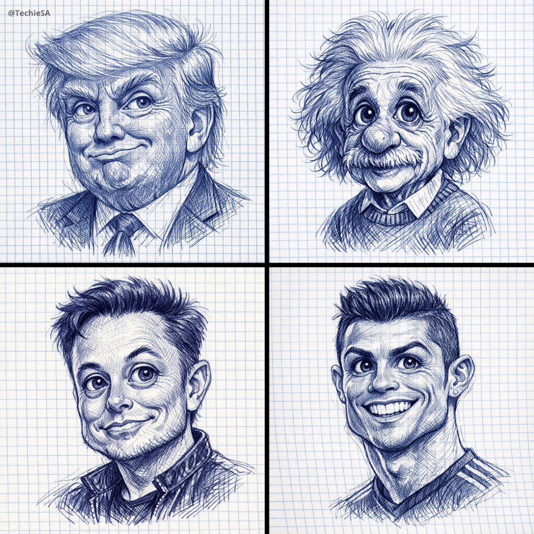 A detailed ballpoint pen sketch of [CHARACTER] drawn on checkered note