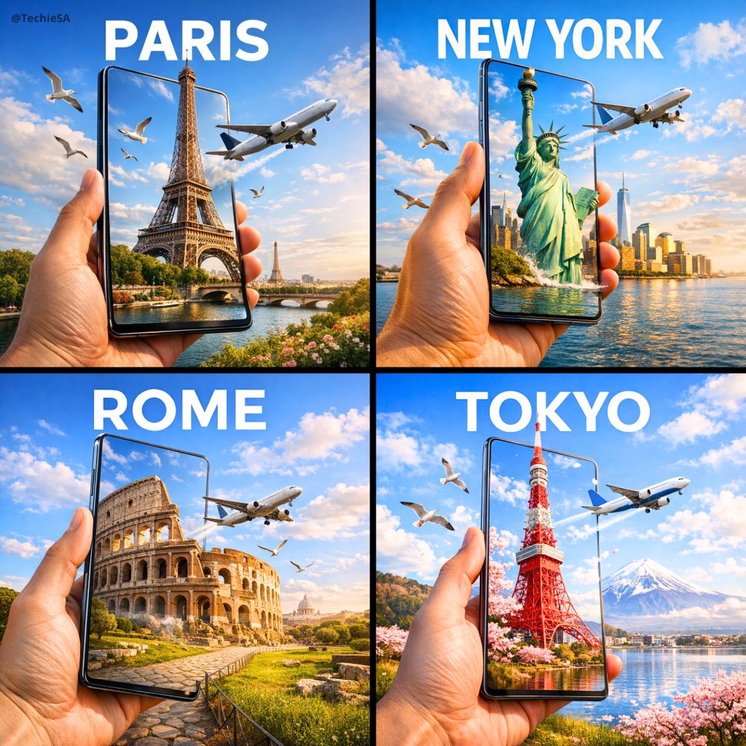A hyper-realistic travel advertisement in square format (1080x1080), f