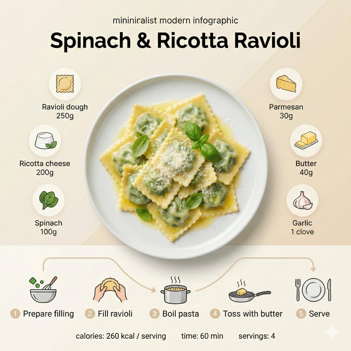 { "style": "Minimalist modern recipe infographic", "visual_aesthet
