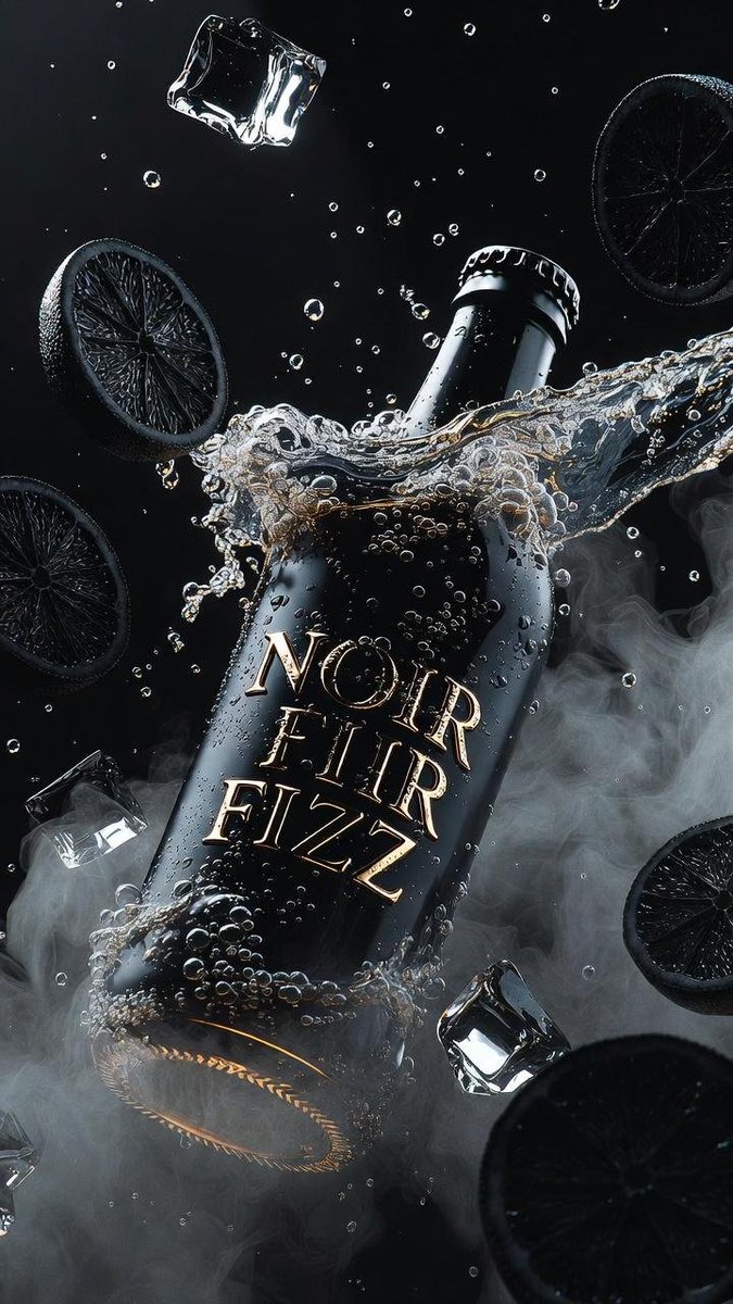 Ultra-cinematic product photography of a matte black luxury soda bottl