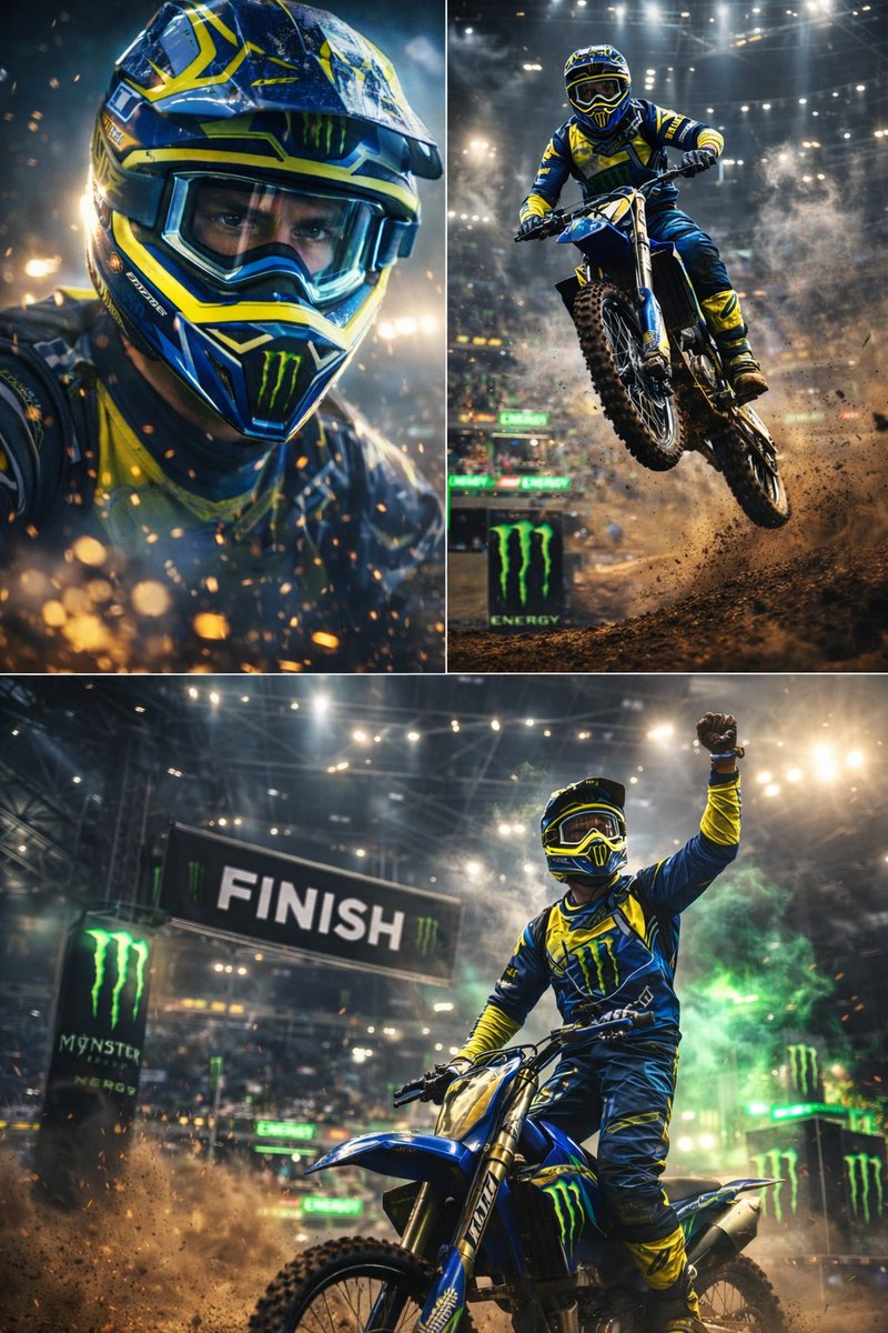 Ultra-dynamic motocross racing scene featuring a professional dirt bik