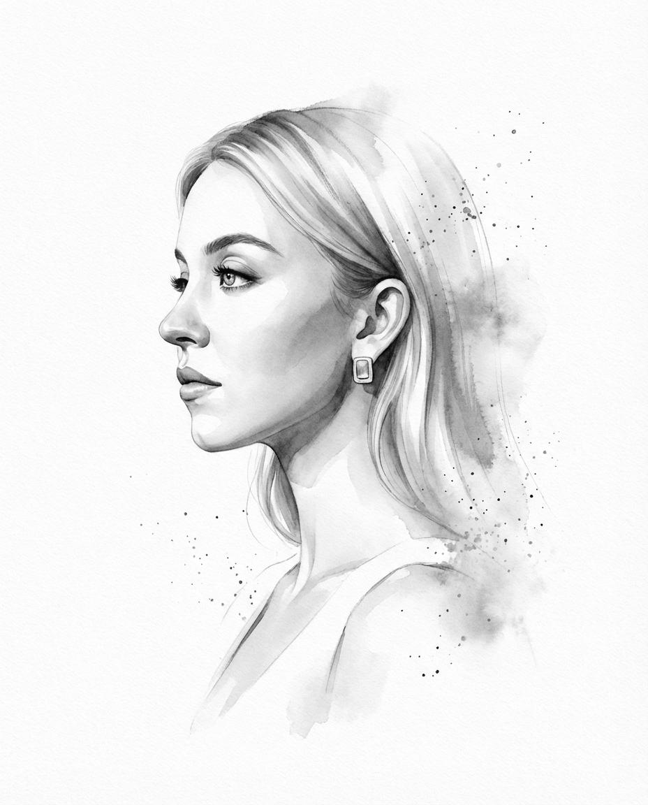 Transform the input photo into a refined monochromatic ink portrait on