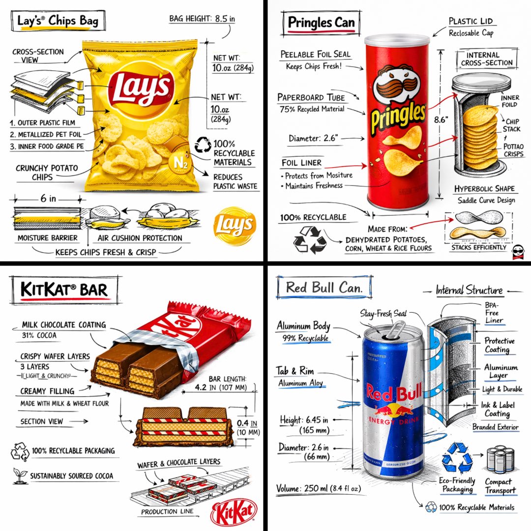 Create a branded technical infographic of a [SNACK], combining a reali