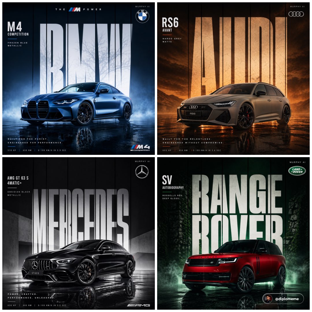 Cinematic automotive billboard poster, [CAR MODEL + VARIANT] in [PAINT