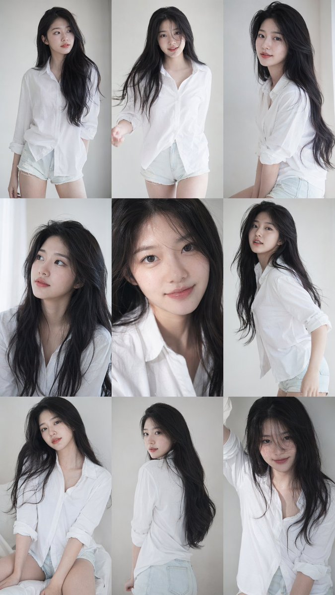 9:16 vertical — a 3x3 grid collage (nine images) forming a Korean idol
