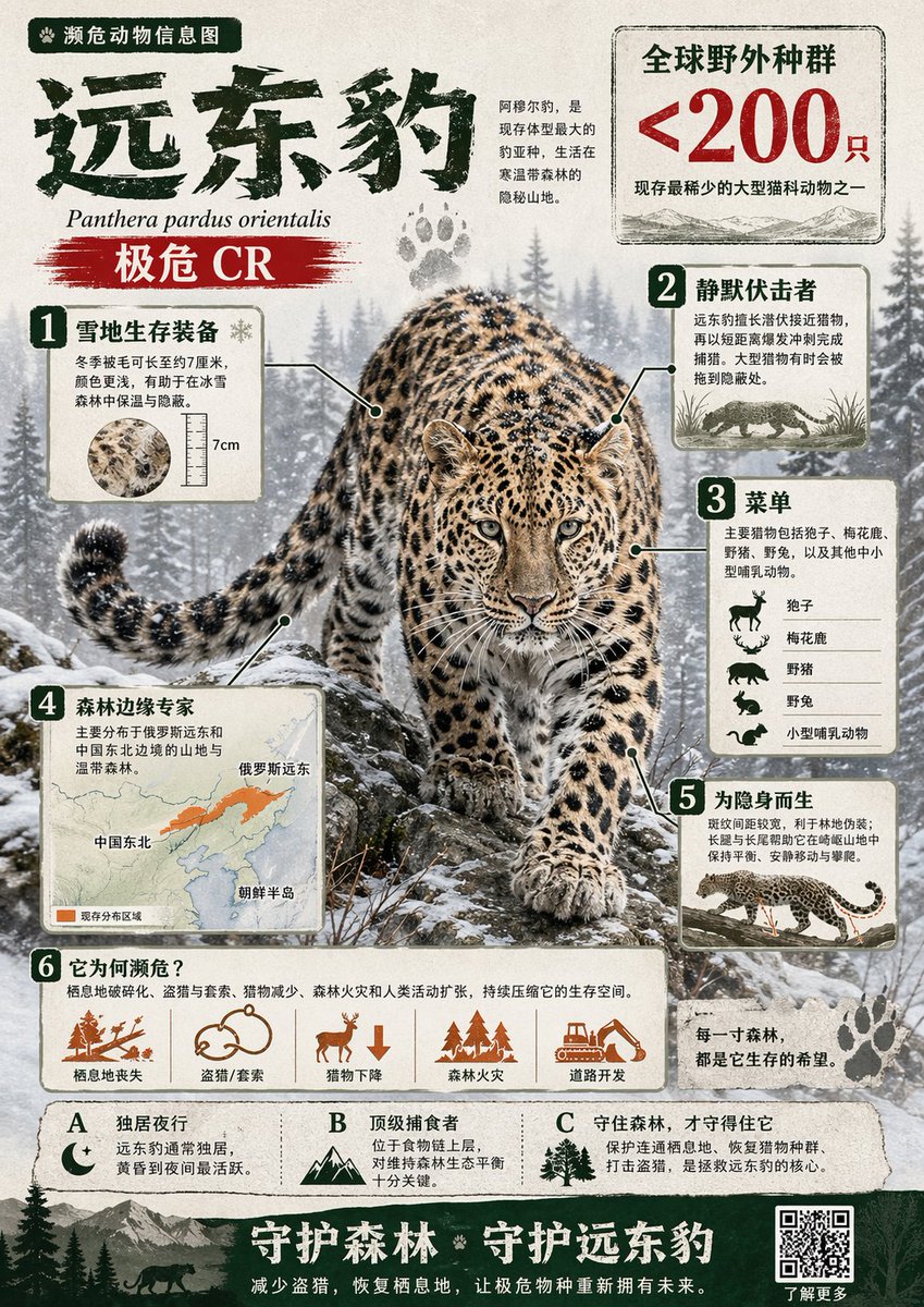 Create a visually rich infographic in Chinese about an endangered anim