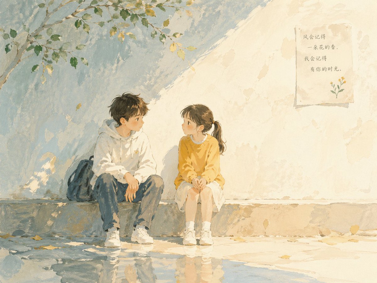Soft poetic children's book illustration with watercolor and gouache t