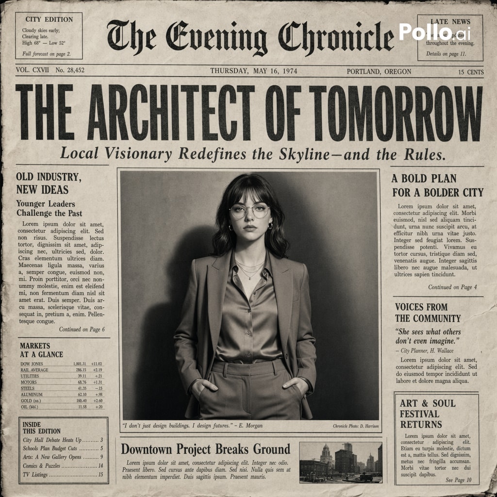 Create the most realistic front page design of a vintage newspaper fea