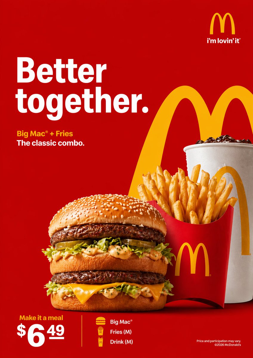 Create a clean, high-quality McDonald’s advertisement. Use a bold red