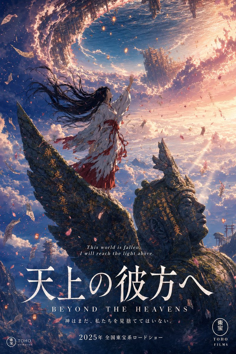 A stunning anime theatrical movie poster in portrait format. Studio Gh
