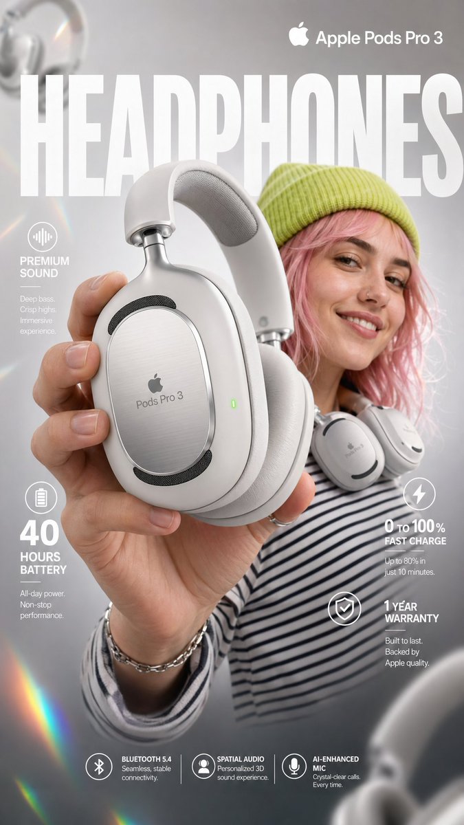 High-impact e-commerce infographic for "Apple Pods Pro 3" premium wir