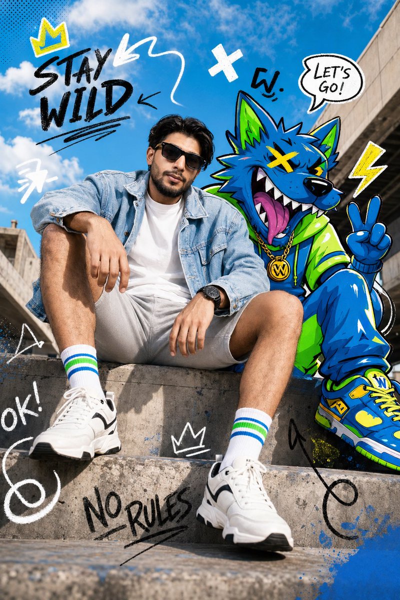 Full-body fashion editorial shot of a confident young person model sit