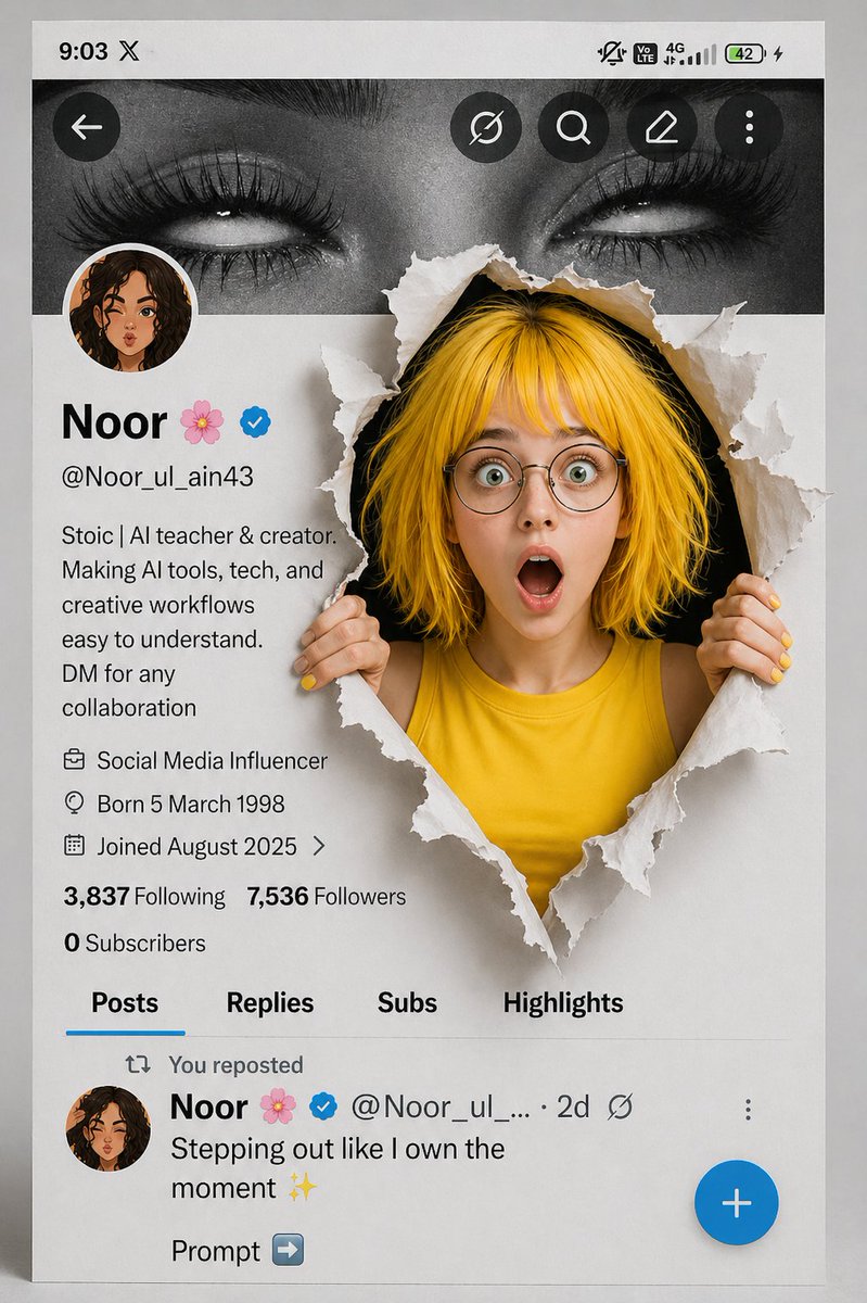 A creative 3D photo manipulation of a social media profile interface,