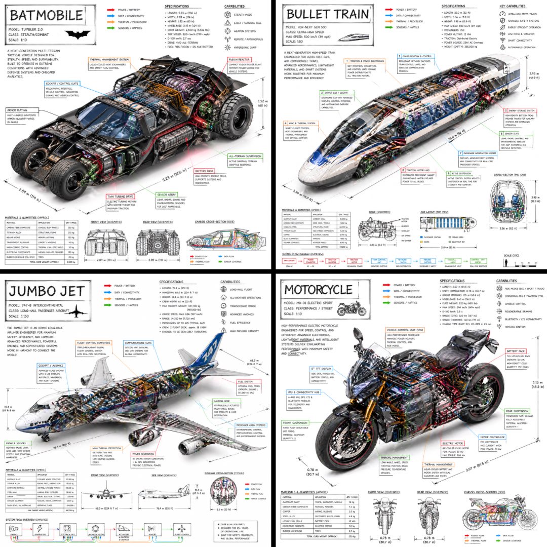 Create a technical infographic of [VEHICLE] with a 45-degree isometric