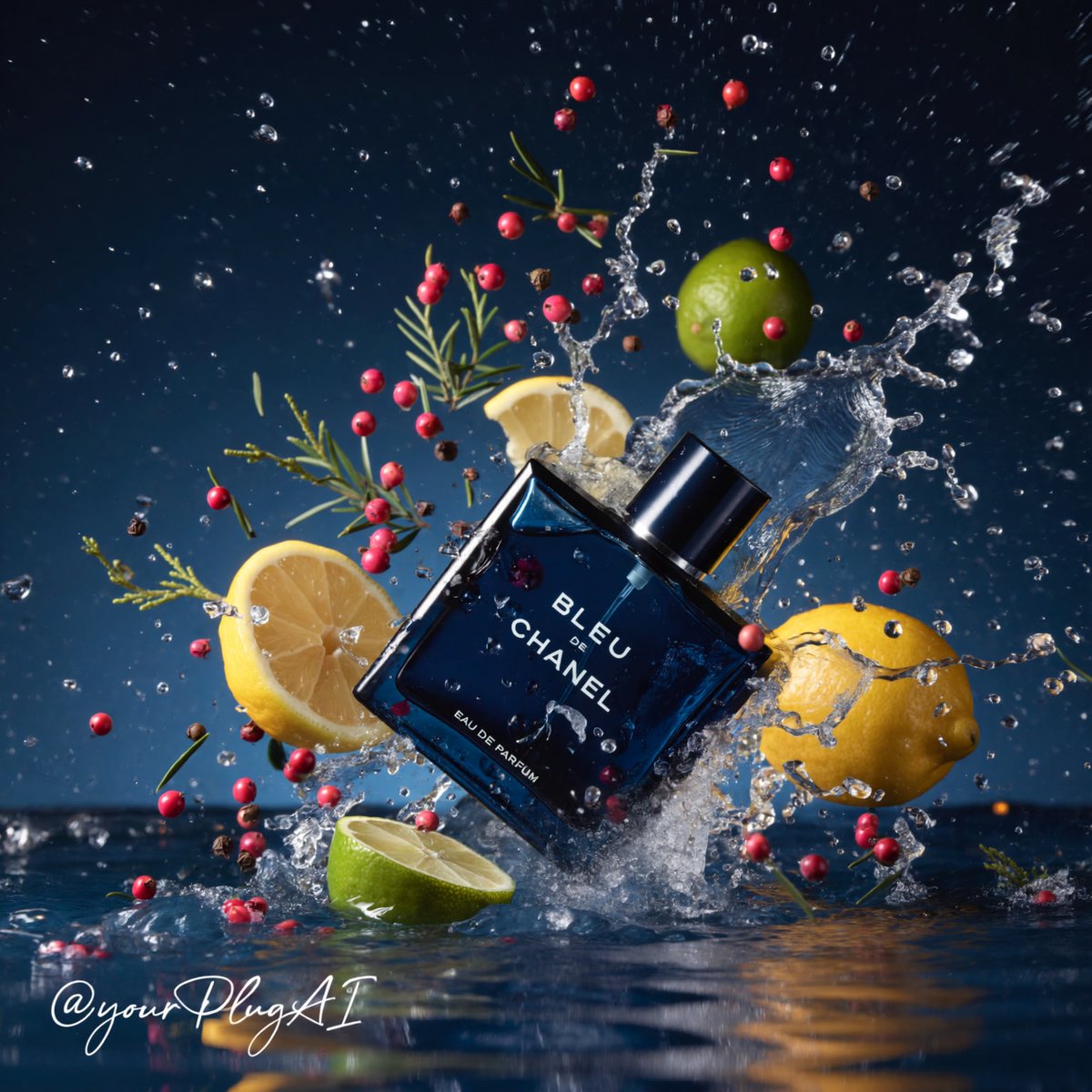 Create a hyper-realistic cinematic luxury perfume product photograph f