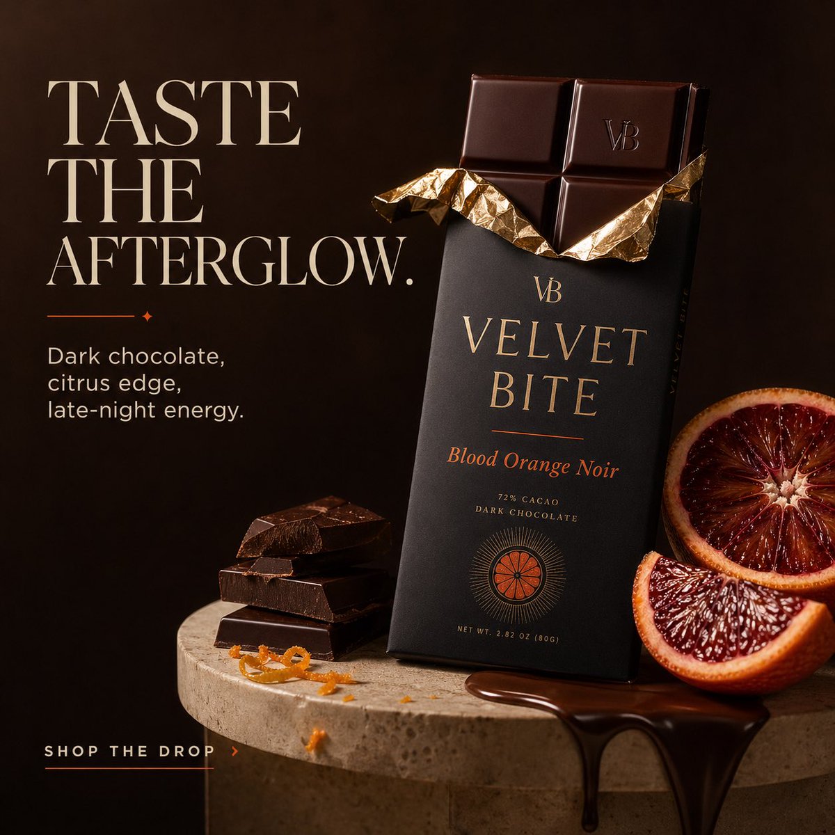 Create a premium ad for a fictional luxury chocolate brand called Velv