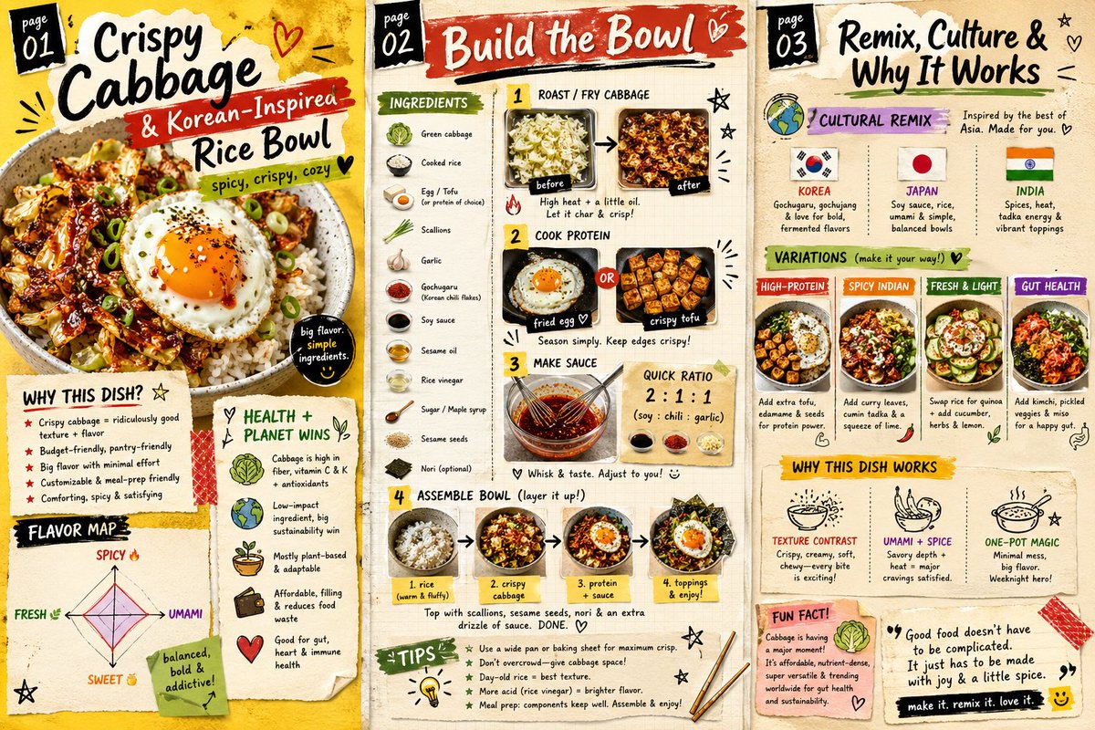 A sleek, modern 3-page editorial food magazine spread shown as three v