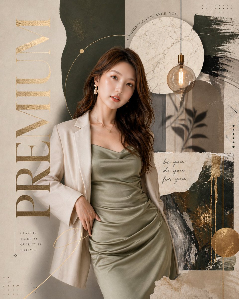 Luxury fashion editorial poster, premium magazine collage style, earth