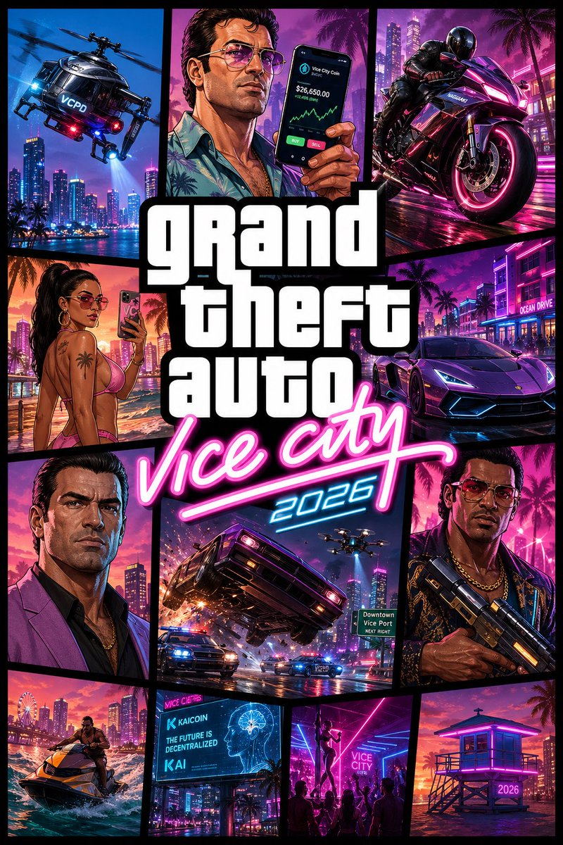Create a stylized AAA video game key art poster. CONCEPT: “Vice City