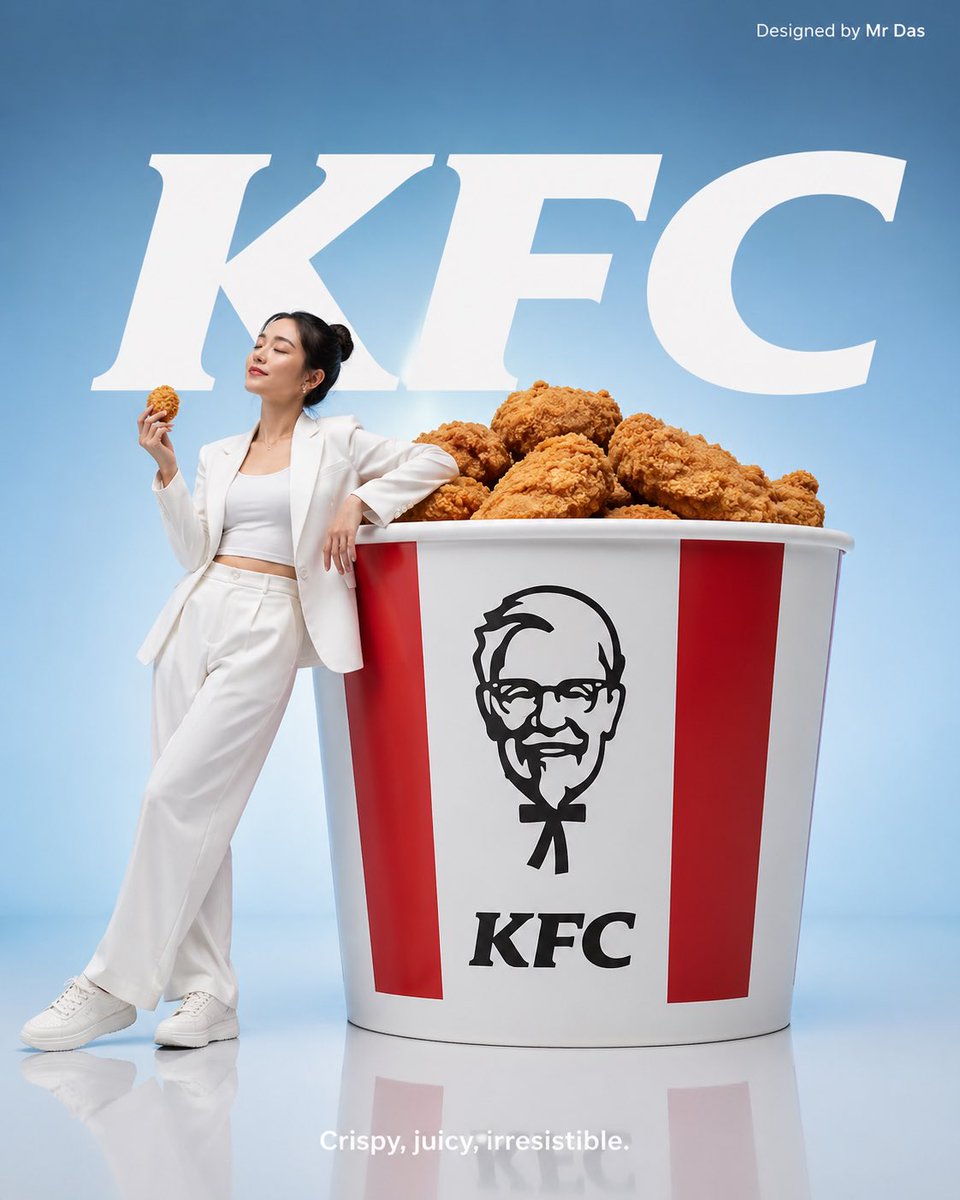 Minimalist commercial ad featuring oversized KFC bucket, ultra-clean d