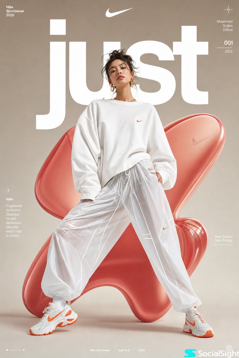 High-fashion futuristic sportswear editorial poster, full-body female