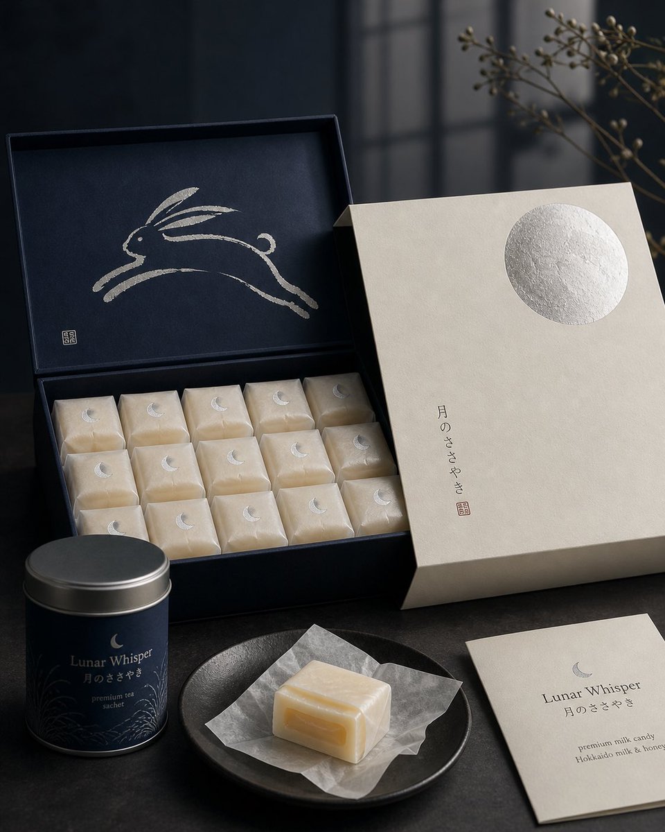 Premium Japanese confectionery packaging concept, “Lunar Whisper” / 月の
