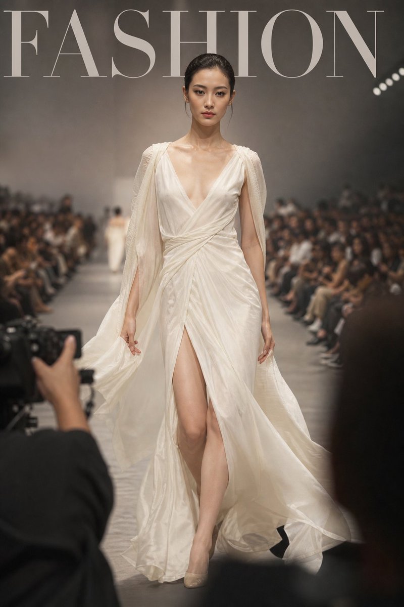 Luxury high-fashion runway magazine cover, title "FASHION", an elegan