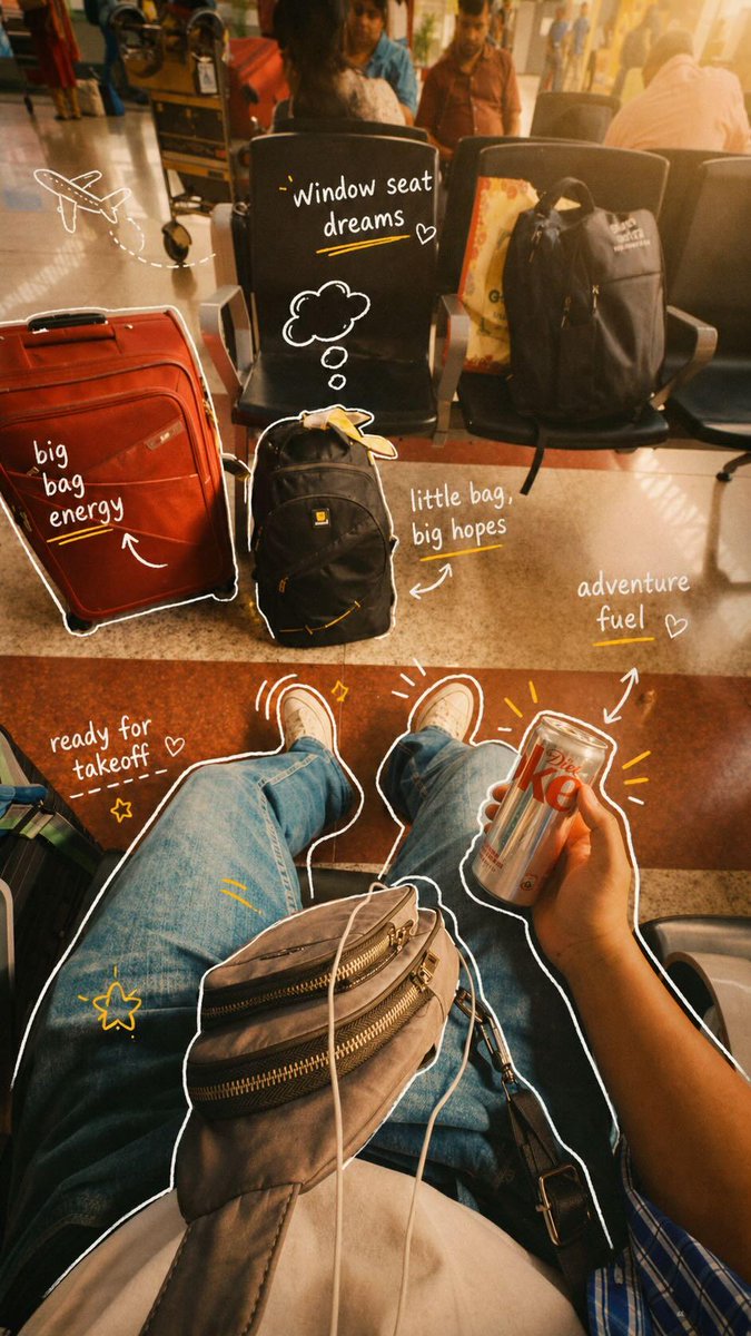 POV travel photography of a person sitting at an airport and inside an