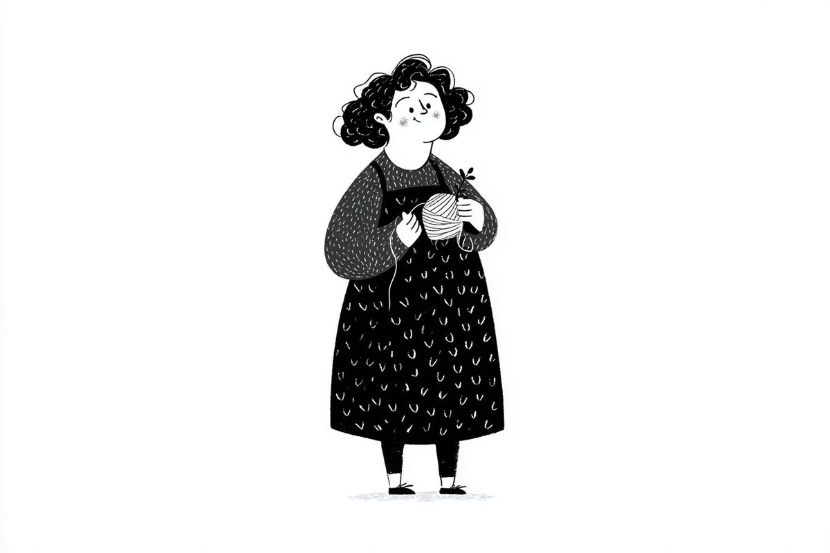 A simple black-and-white illustration of a [subject] in [outfit], [doi