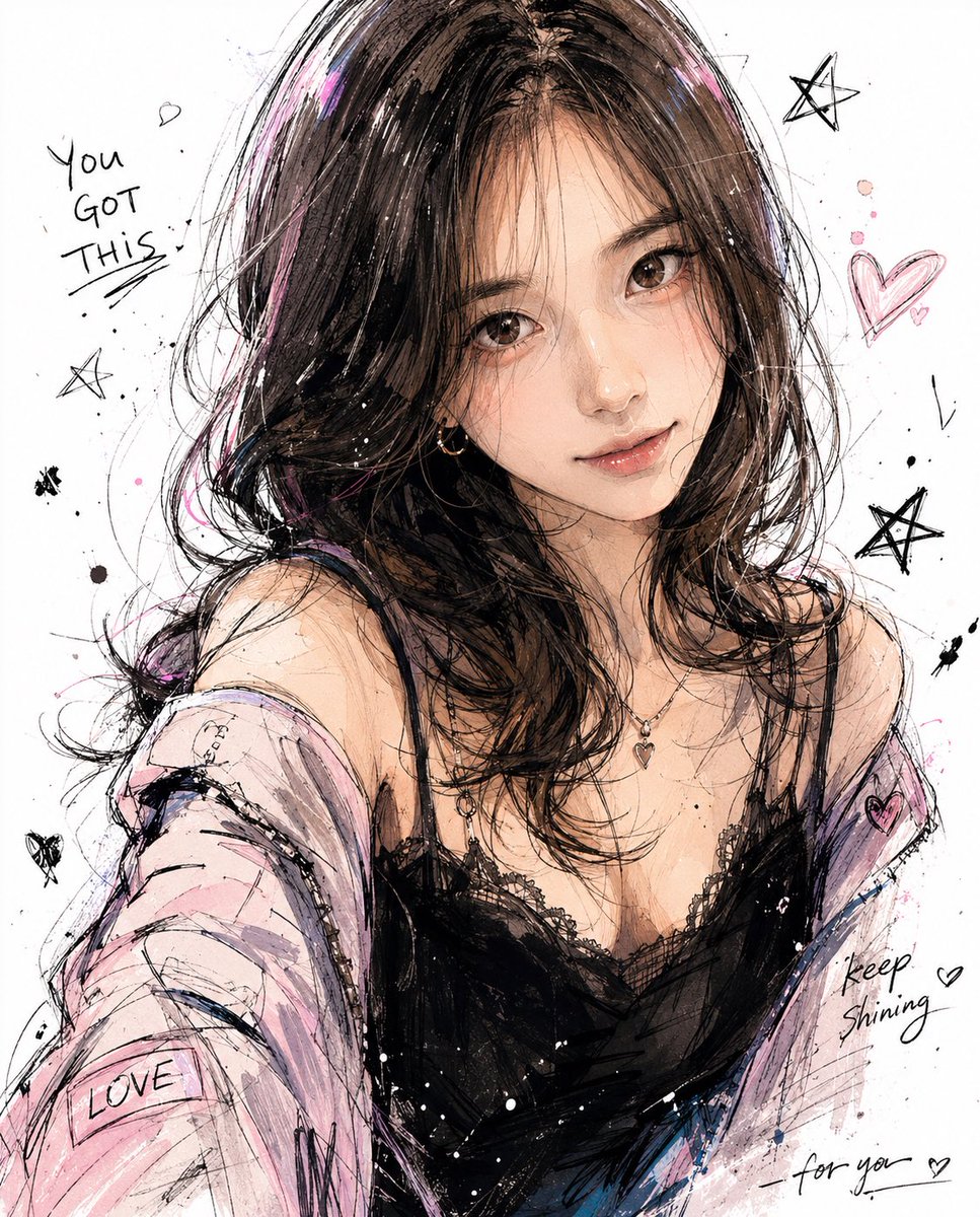 创作一幅你想象中“我的”插图： 韩风插图，拥有鲜明且难忘的角色设计，自然且富有表现力的面部情感，半身构图，以及动态姿势。服装应具有复杂而精