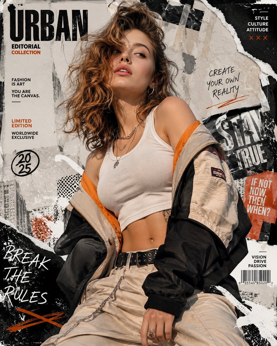 Create a high-resolution 8K portrait poster in an Urban Fashion Editor