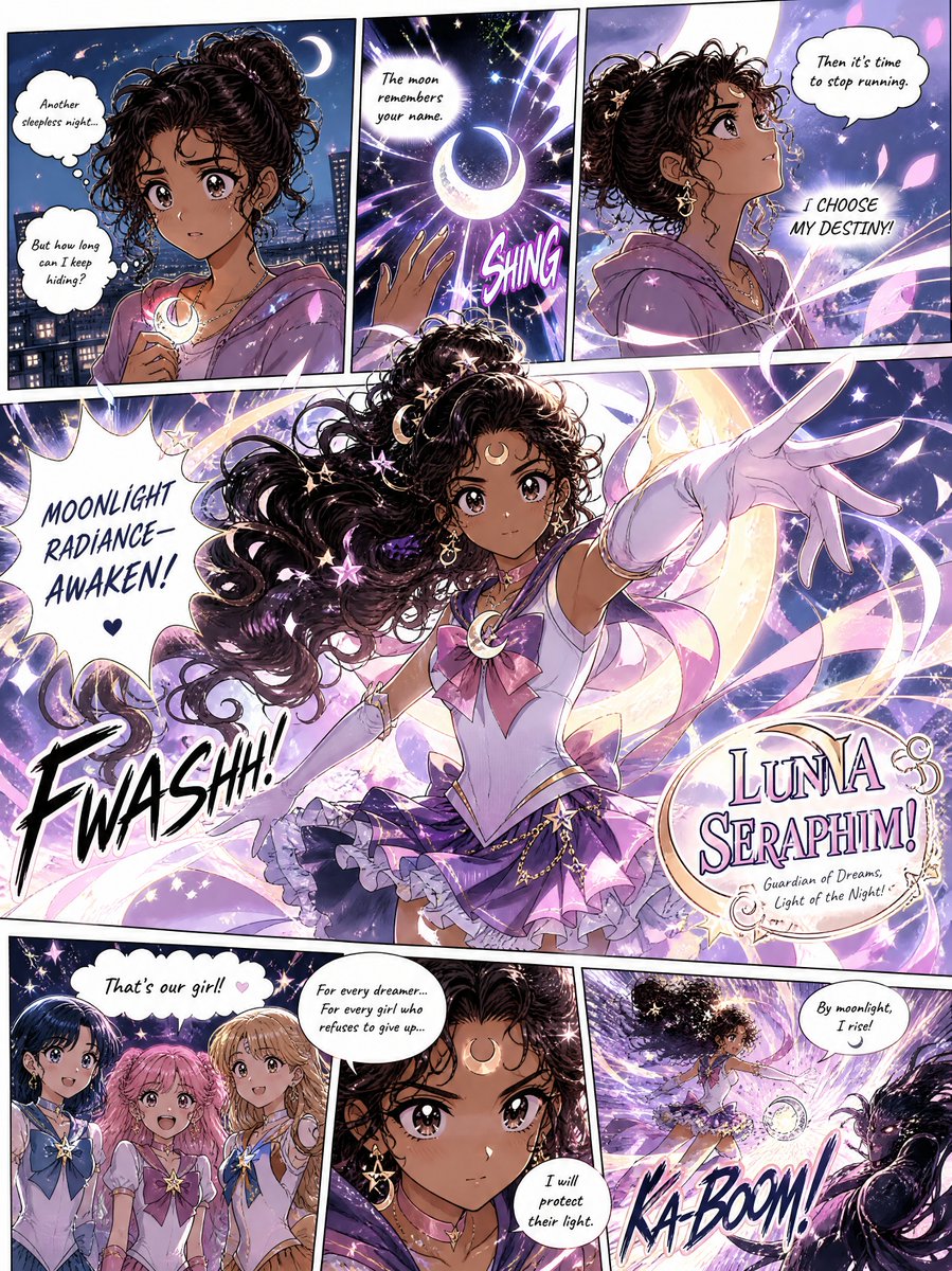 Create a full-page colored magical-girl manga illustration inspired by