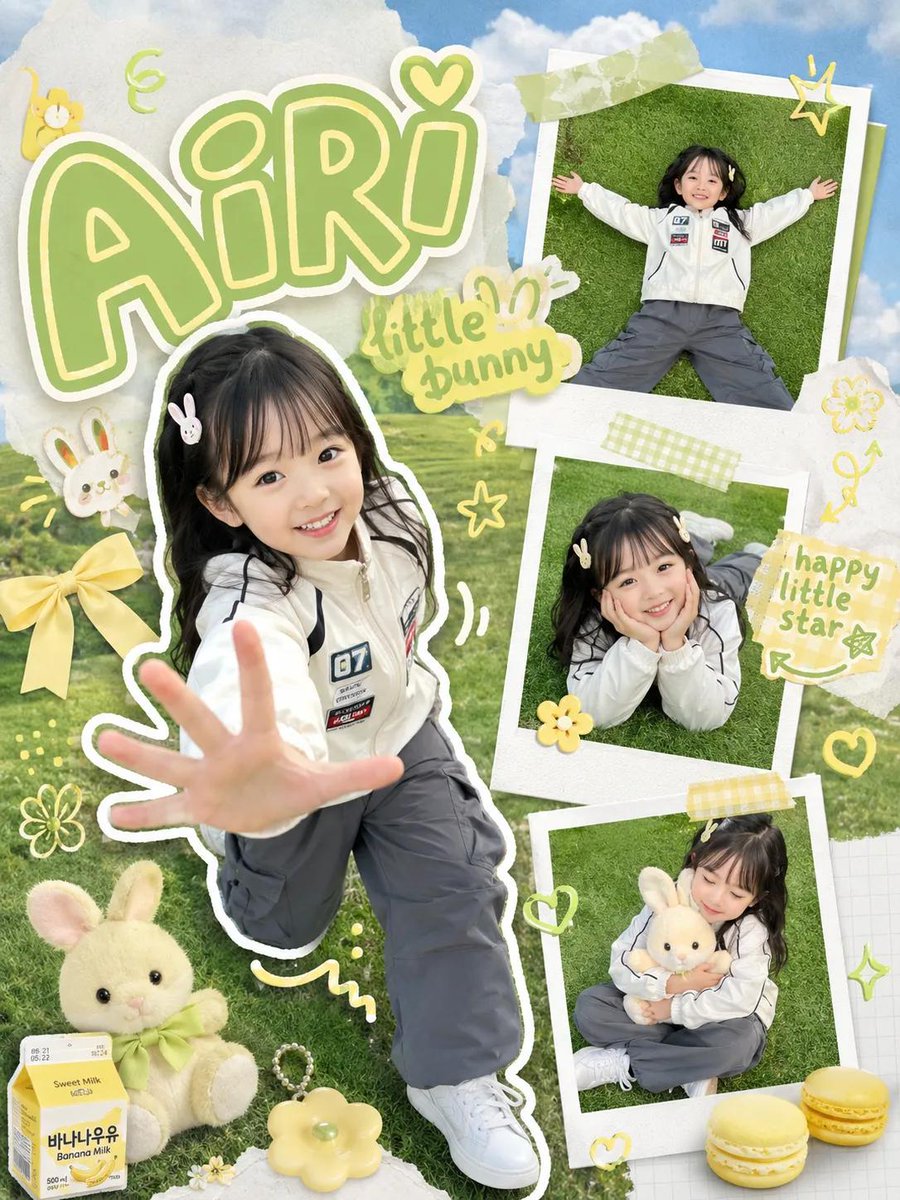 Kawaii scrapbook-style children photography poster, cute little girl w