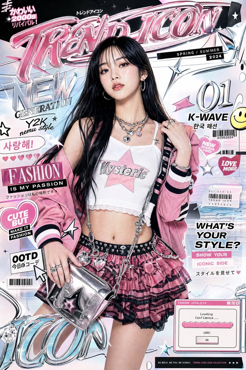 Ultra-stylized luxury fashion editorial poster featuring a confident y