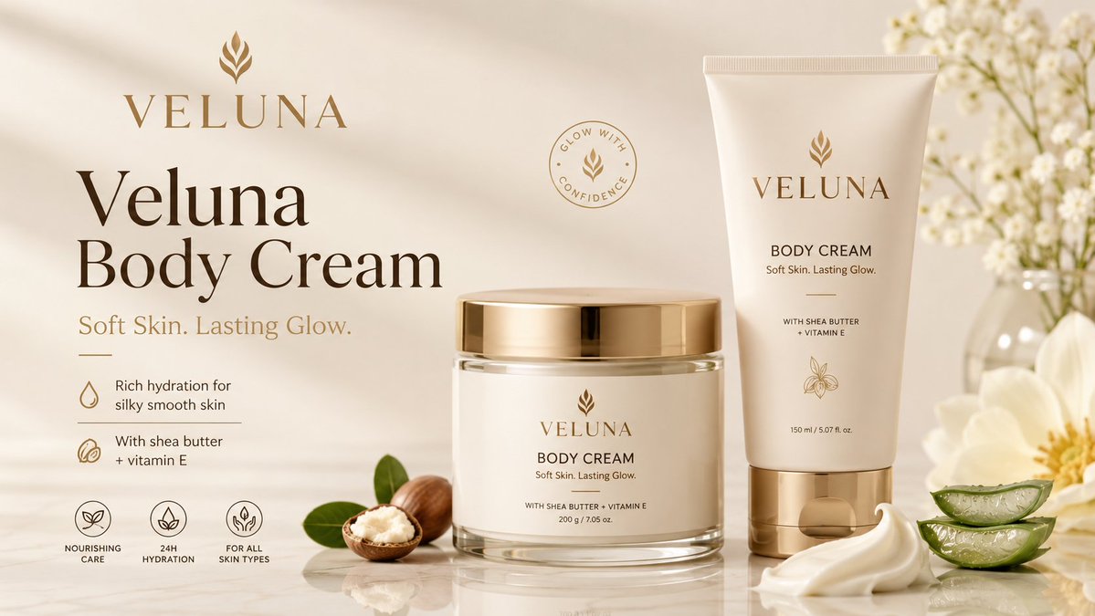 Create a premium clean mockup banner for a body cream product advertis
