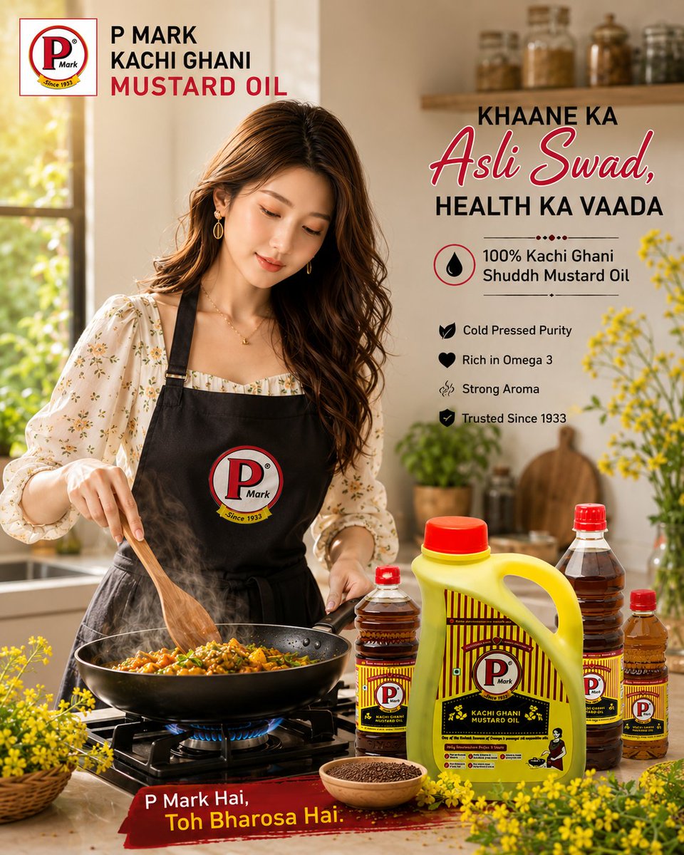 Ultra realistic premium Indian mustard oil advertisement poster for “P