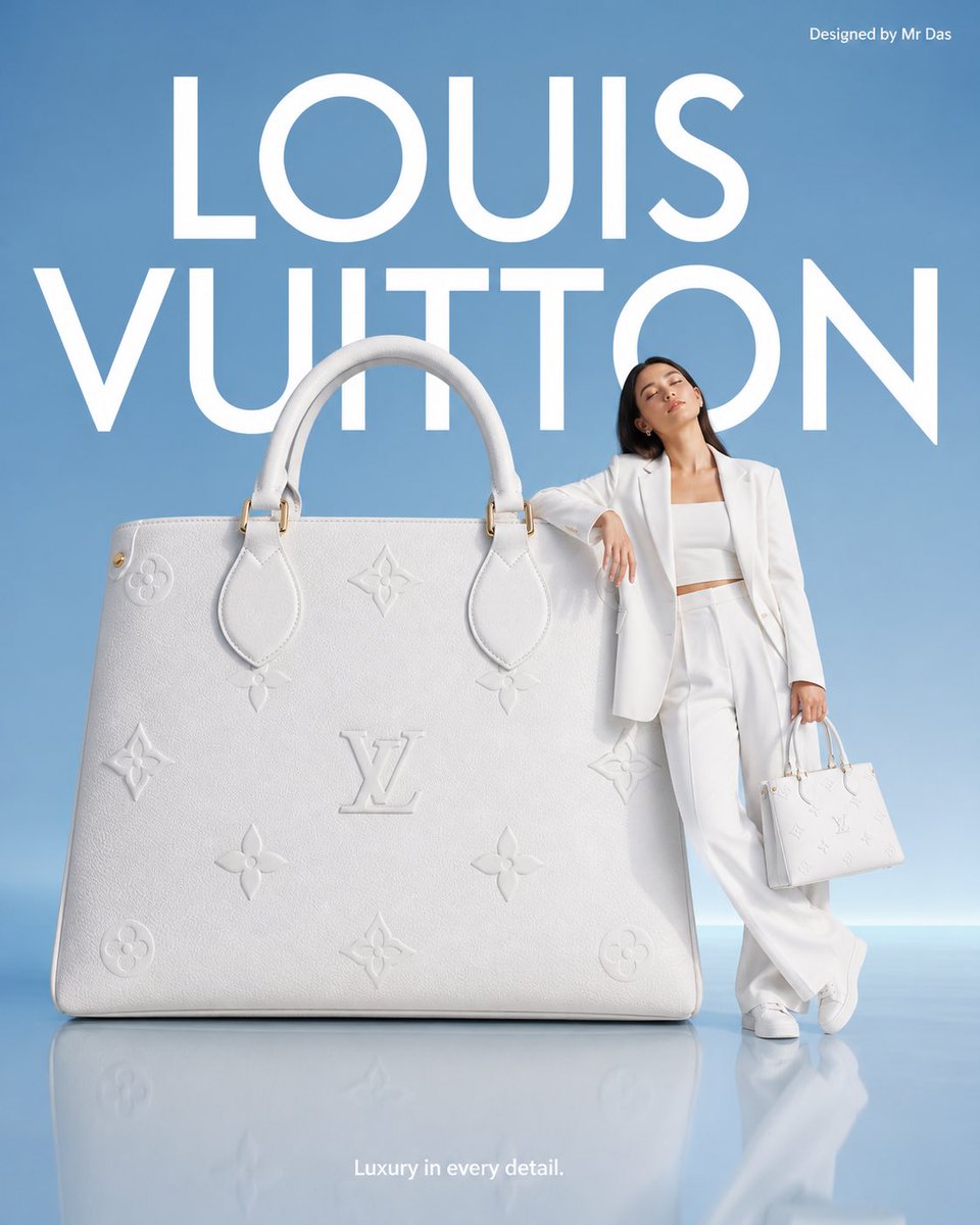 Minimalist commercial ad featuring oversized white Louis Vuitton handb