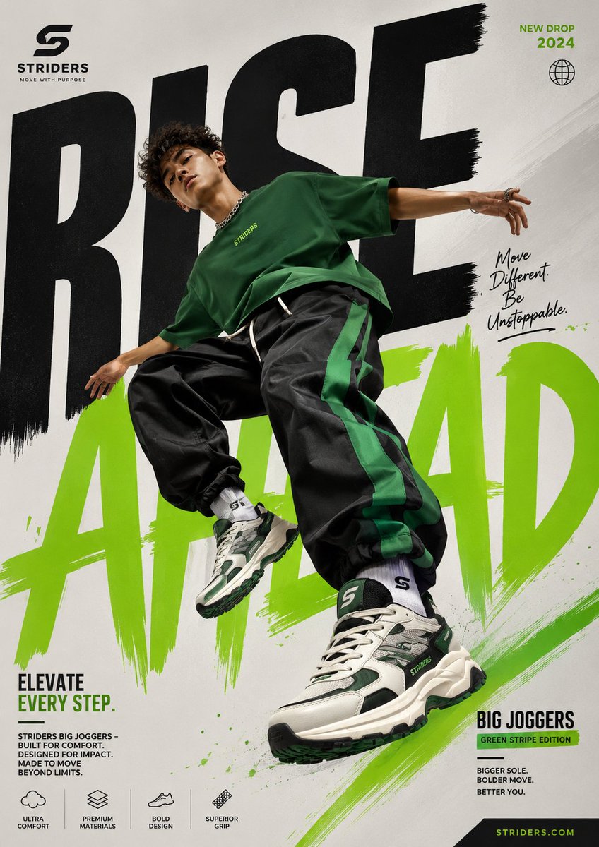 Generate a perfectly graphic designed poster of Shoe advertisement, Th