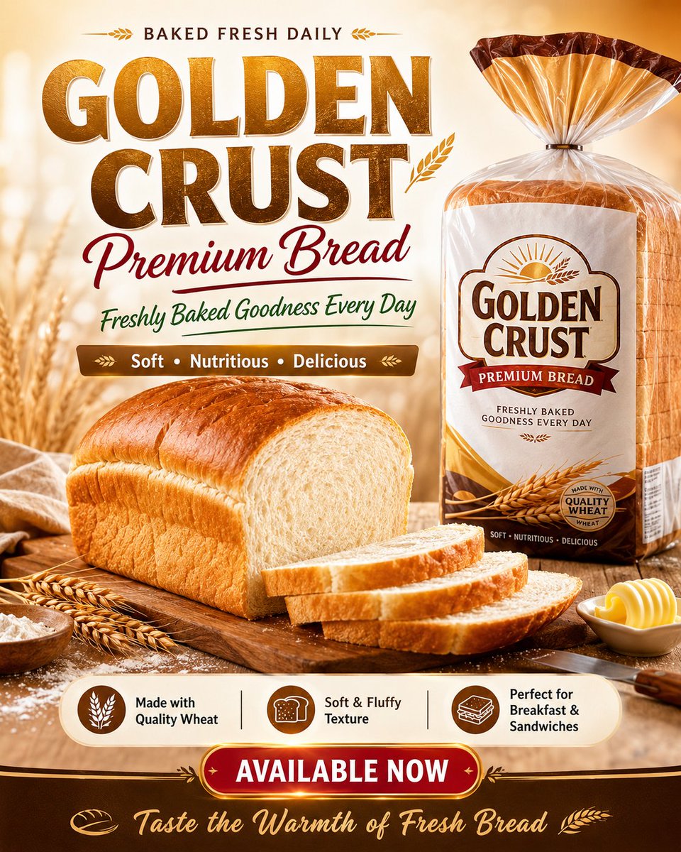 Create a high-quality branded flyer design for a bread product adverti