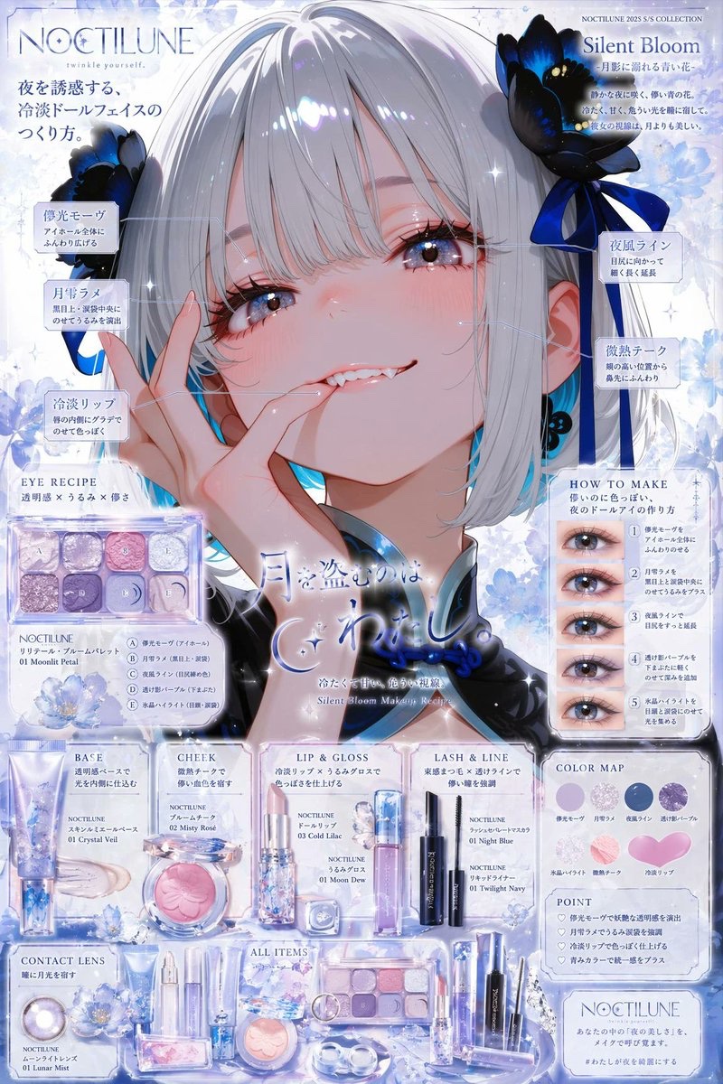 アップロードされた画像のキャラクターを解析し、 そのキャラクターの魅力・世界観・人格性・空気感を最大限に引き出す、 超高密度な「架空コスメブ