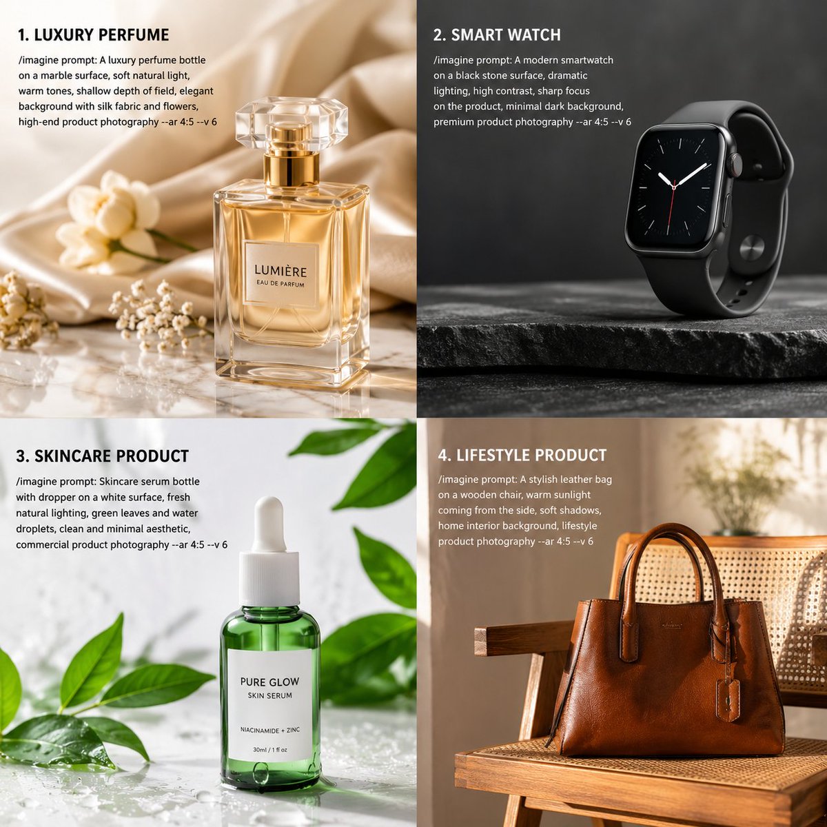 generate High-quality Midjourney prompts for product photography. Ever