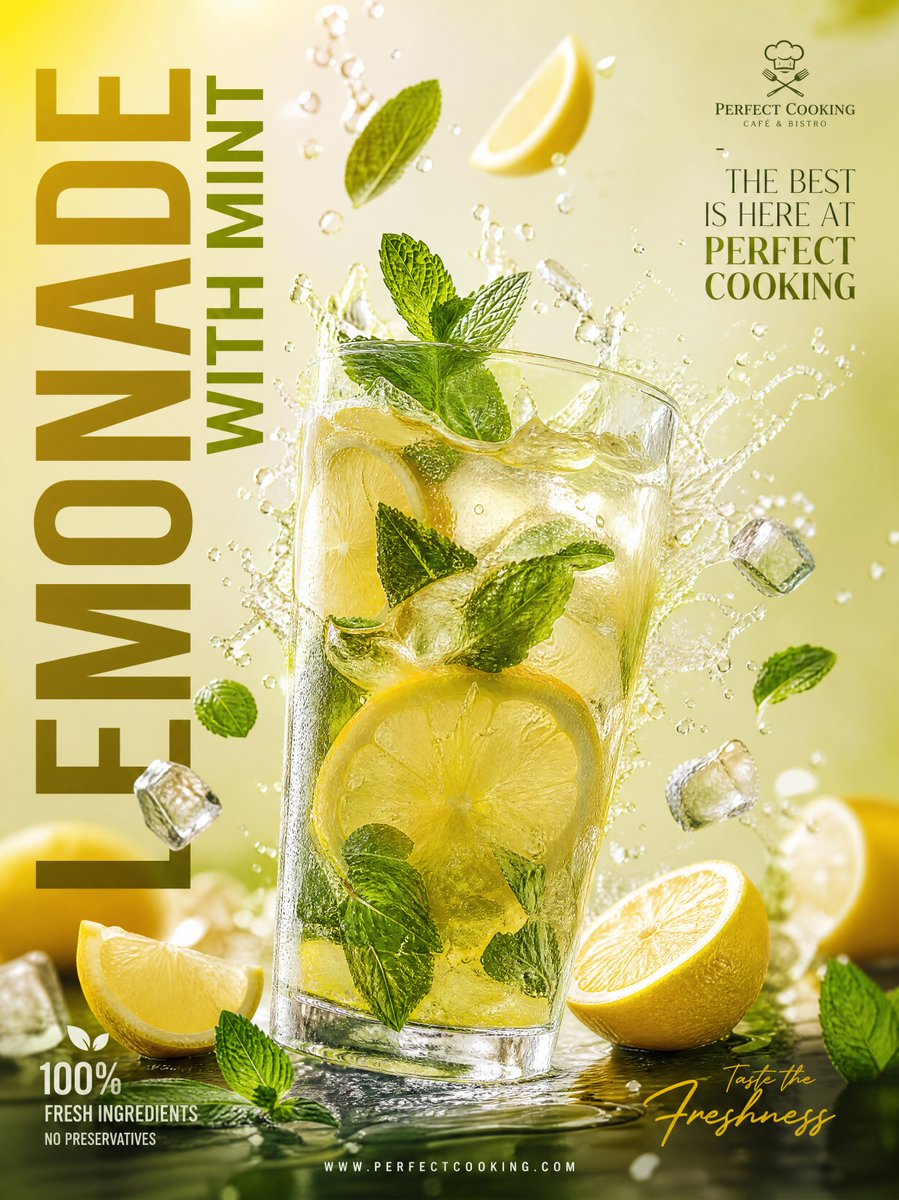 Ultra-realistic premium lemonade advertisement poster design, luxury m