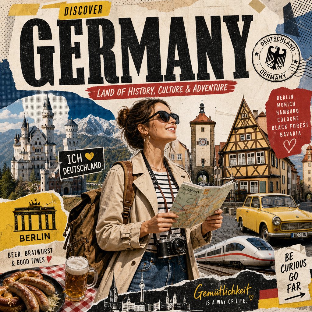 Create a stylized travel poster for [GERMANY]. The main subject should