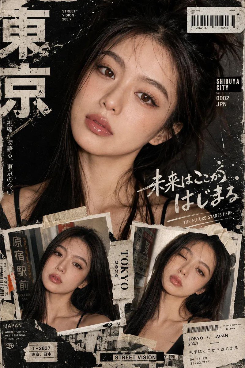 Create a bold Y2K Japanese street-editorial collage poster with a clea
