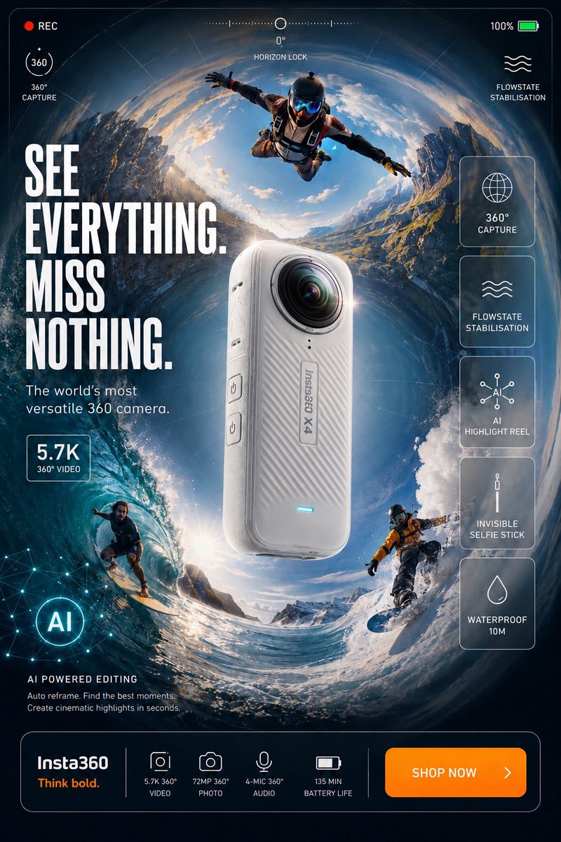 Ultra-high-end commercial product advertisement poster for GoPro HERO