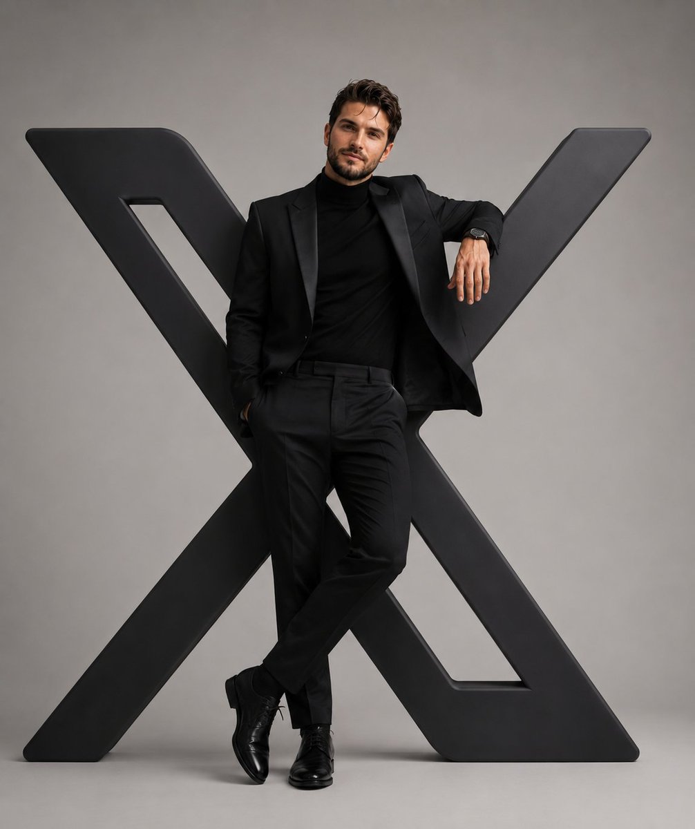 A hyper-realistic editorial photograph of a stylish man confidently in