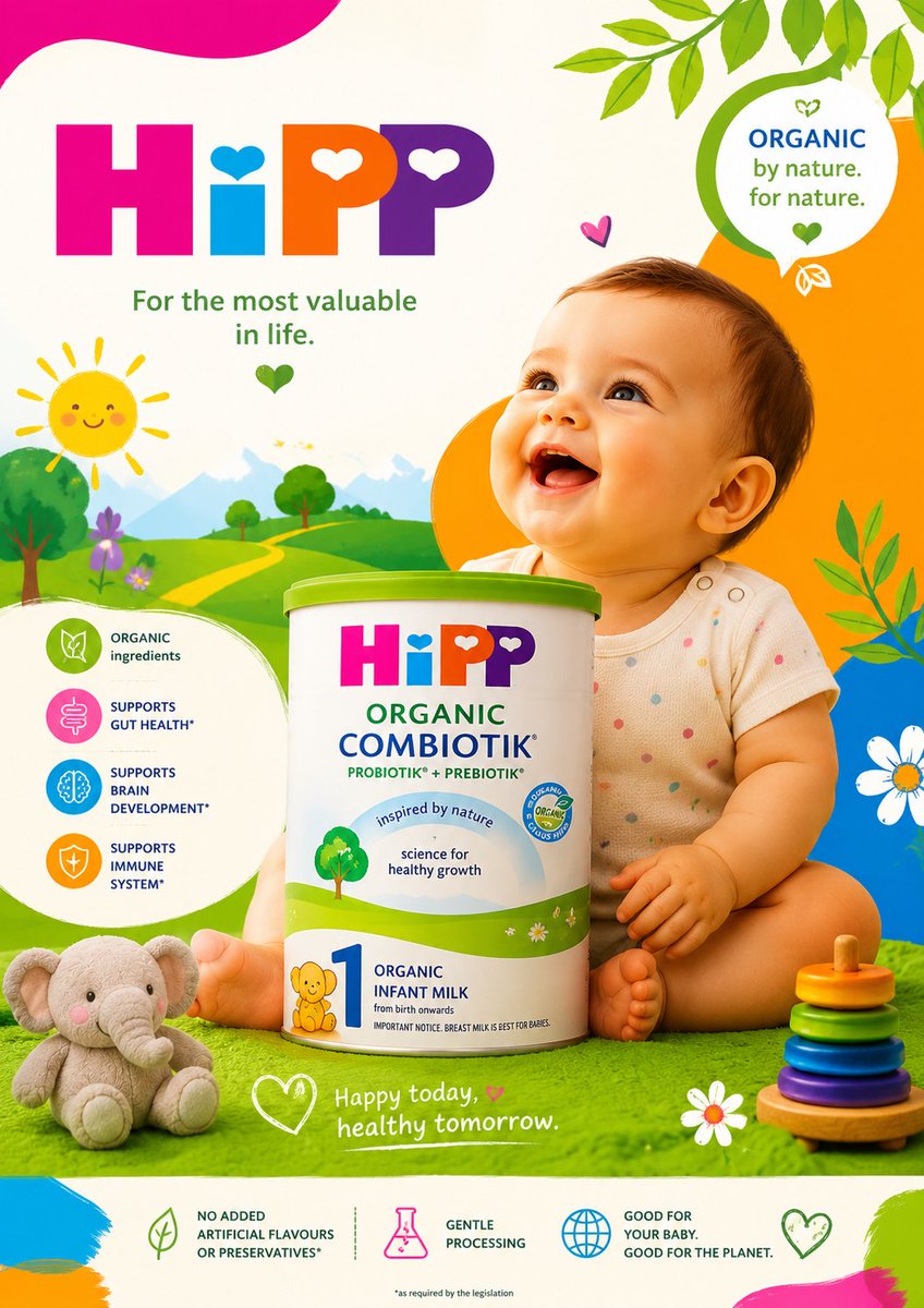 Ultra-premium commercial baby formula advertisement poster for a famou