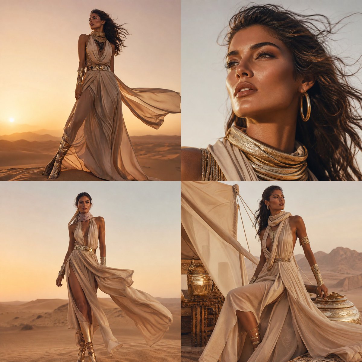 A high-fashion cinematic desert shoot inspired by Vogue editorial styl